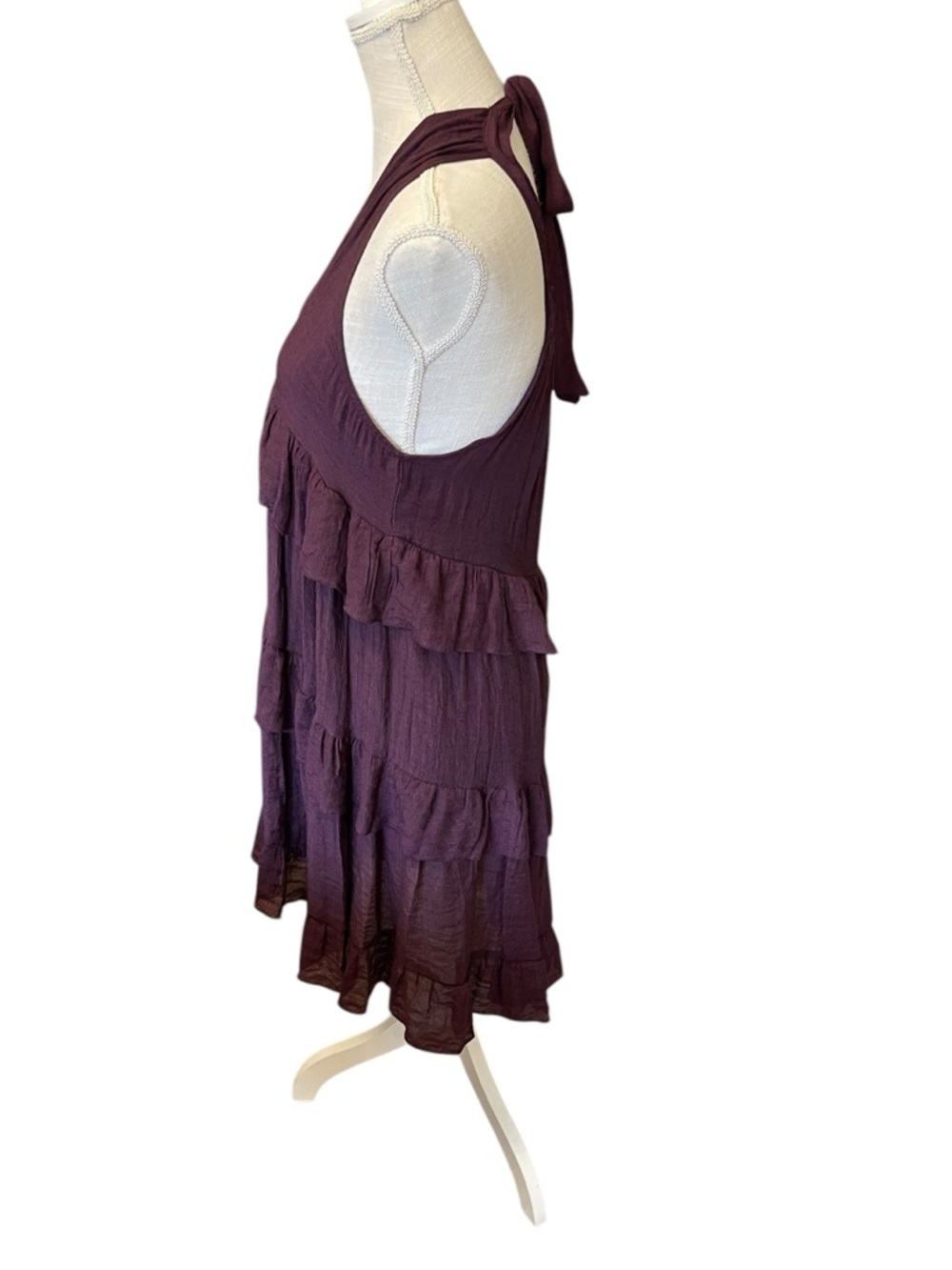 Sleeveless V-Neck Tiered Midi Dress in Deep Plum - Picture 5 of 9